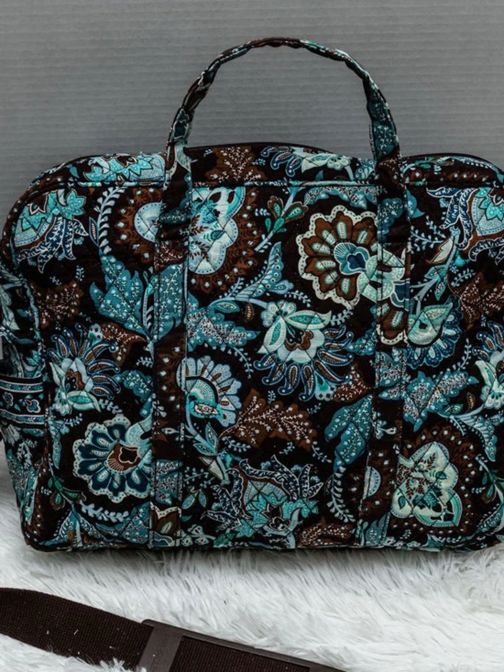Vera Bradley Quilted Laptop Bag Computer Briefcase Travel Work Tote Blue Brown